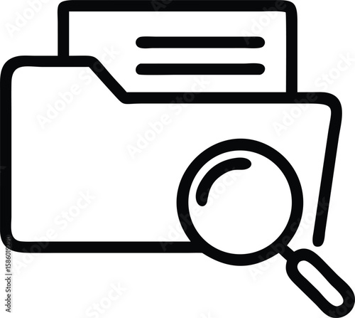 Simple line art folder with documents and magnifying glass icon illustration