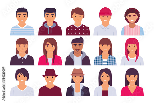 Diverse Avatars: A diverse collection of illustrated avatars, each embodying unique facial features and styles. A tapestry of people, perfectly illustrating the breadth of individuality. 