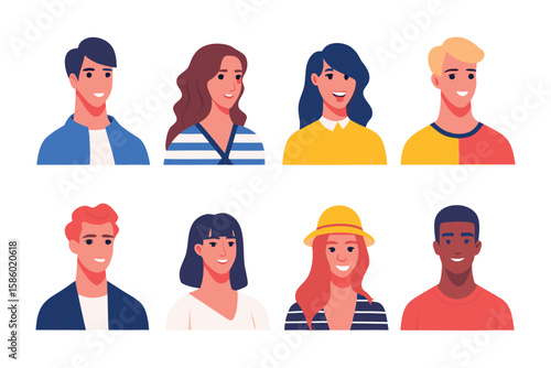 Diverse Faces: An engaging collection of character portraits, each representing a unique personality and style, perfect for illustrating individuality and representation. 