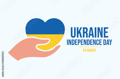 Ukraine Independence Day poster with Ukrainian hand heart vector illustration. Ukraine hand giving heart icon. Ukraine love symbol. Template for background, banner, card. 24 August every year