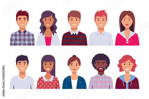 Diverse Portrait Collection: A vibrant mosaic of individuals, each showcasing a unique appearance in a captivating illustration of human diversity.