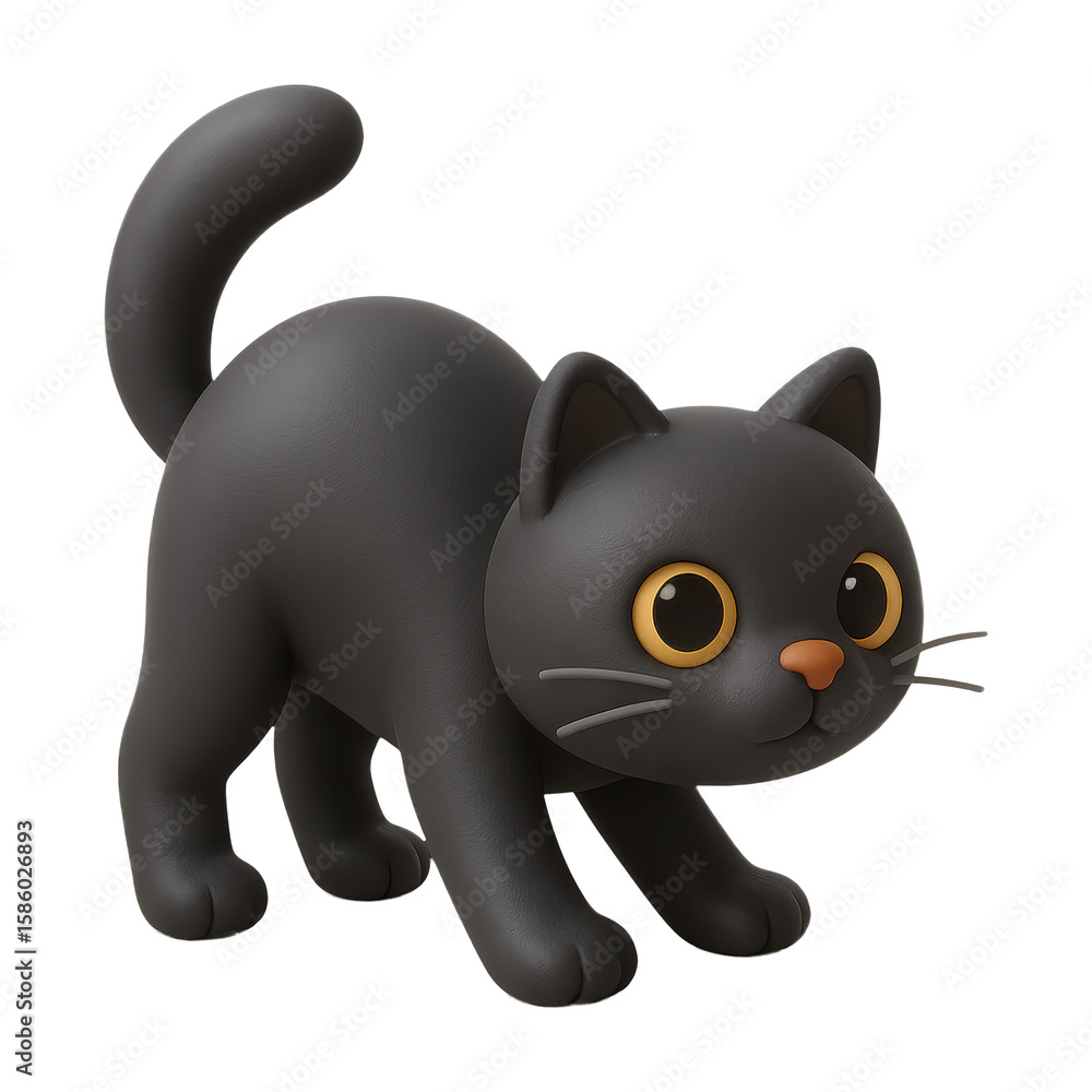 Naklejka premium 3D illustration of black cat arching back with transparent background