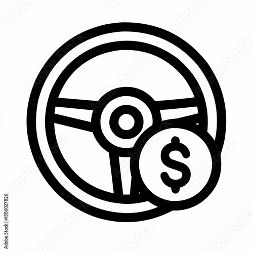 Steering wheel with dollar sign. Car-based income symbol