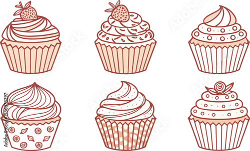 Set of Cupcake vector design in white background, Cupcake vector design, Set of muffin vector design