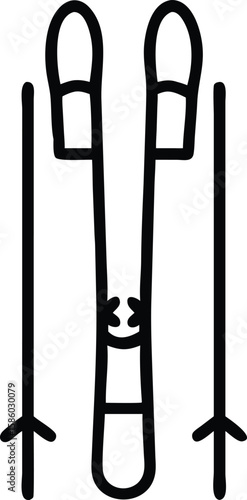 Simple Line Art Illustration of Skis with Bindings and Ski Poles Winter Sport