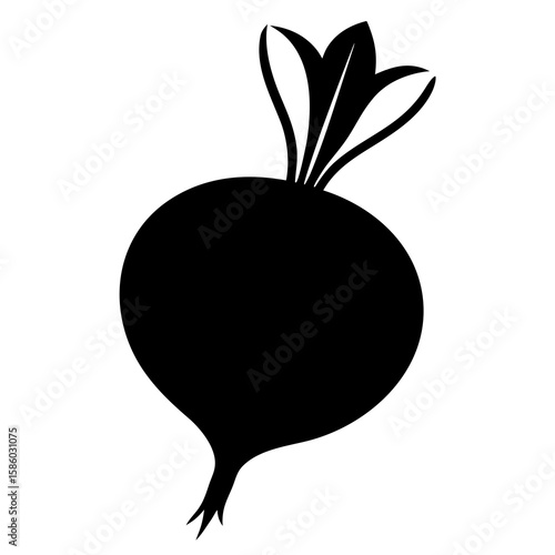 A black silhouette presents a crisp vector illustration of a turnip, perfect for designs needing fresh produce or farming elements, adding organic appeal.