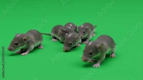 Playful Mice: A group of tiny, adorable mice explores a vibrant, verdant backdrop, showcasing their curious nature and energetic movements.