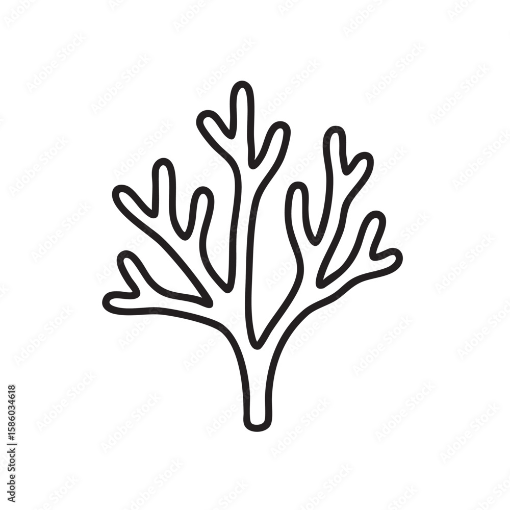 Obraz premium Simple Black and White Coral Outline Illustration for Marine Biology and Oceanography Designs