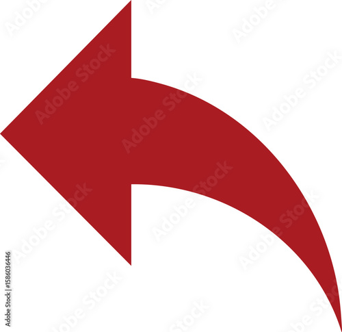 Red curved arrow pointing left isolated on transparent background