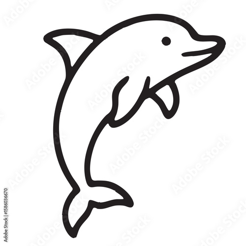 Simple Black and White Line Drawing of a Jumping Dolphin Marine Animal Ocean Life