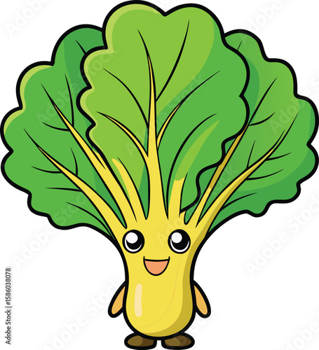 Cute cartoon bok choy vegetable character with a happy expression isolated on white background