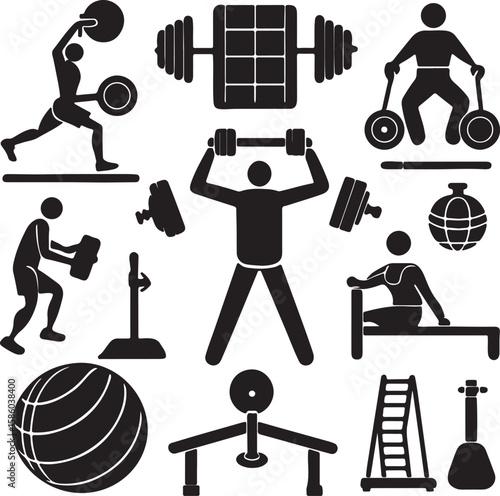set of black silhouettes of a fitness