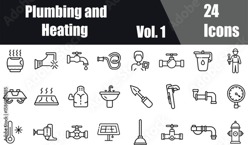 Plumbing and Heating Line Editable Icons Set Vol. 1