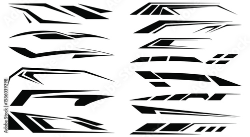 Sport car stripe decals and racing flag sticker designs isolated on white background