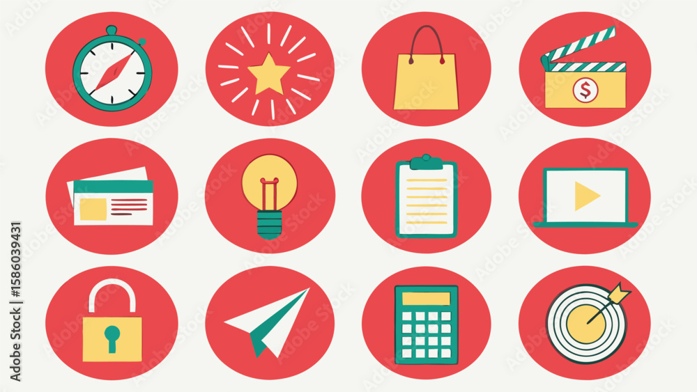 Collection of twelve flat design icons representing business and success concepts Collection of twelve flat design icons representing business and success concepts