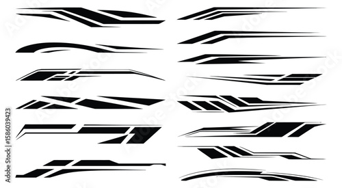 Sport car stripe decals and racing flag sticker designs isolated on white background