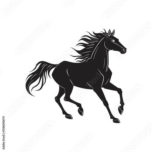 Galloping Horse Silhouette – Elegant Black Running Horse Vector Illustration