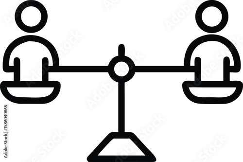 Simple line art people on scales illustrating balance or comparison concept