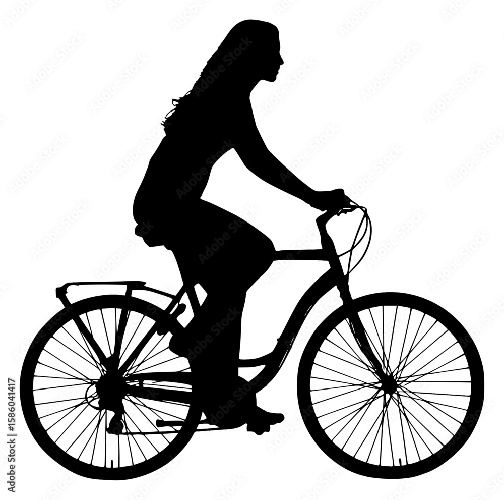 Fototapeta premium Vector Silhouette Of A Woman Riding A bicycle.