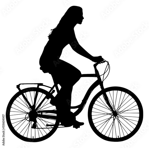 Vector Silhouette Of A Woman Riding A bicycle.