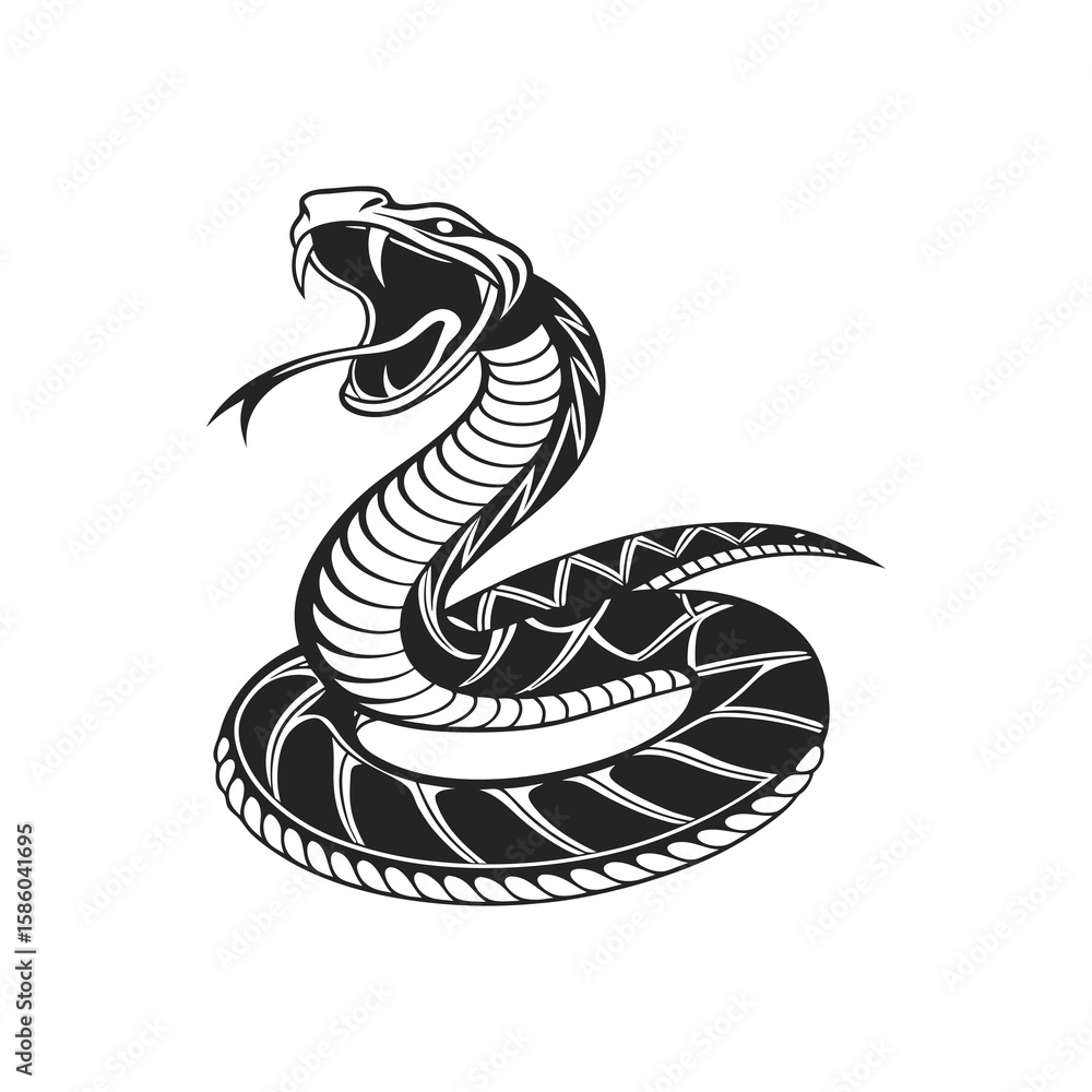Fototapeta premium Black & White Cobra Vector Illustration, Vintage Style King Cobra Engraving Vector