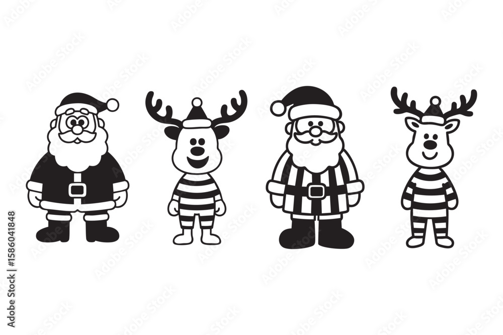 custom made wallpaper toronto digitalBlack and White Santa Claus and Reindeer Christmas Vector Characters Set