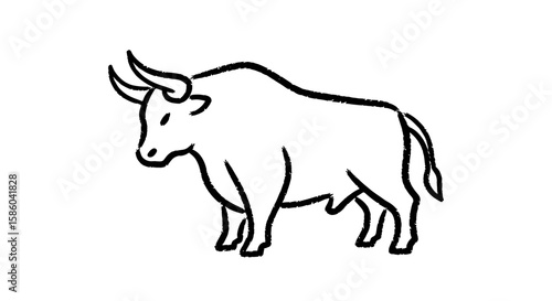 Bull vector illustration in chalk drawing style on transparent background  