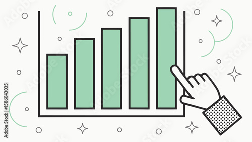 Hand cursor pointing to the highest bar on a growing green bar chart