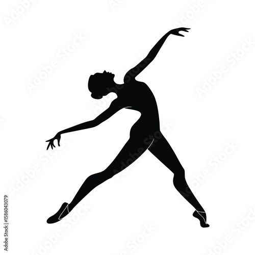 Elegant Ballet Dancer Silhouette in Graceful Pose – Female Ballerina Illustration in Black and White