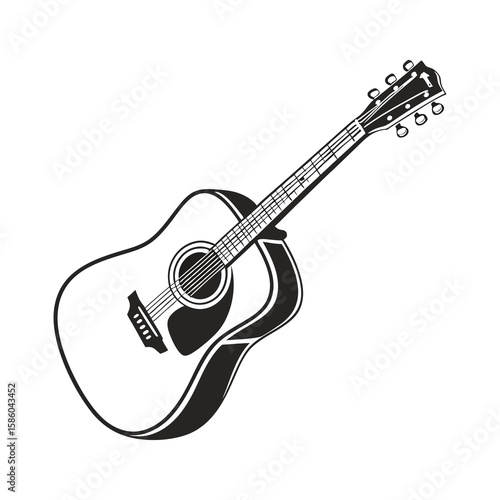 Classic Acoustic Guitar Silhouette Illustration in Black and White