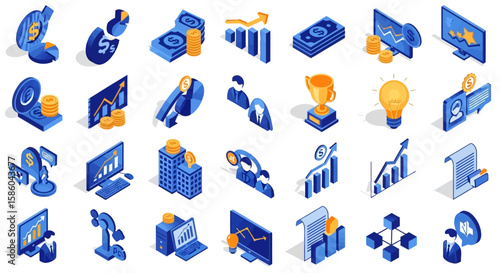 Colorful Isometric Business and Finance Icons