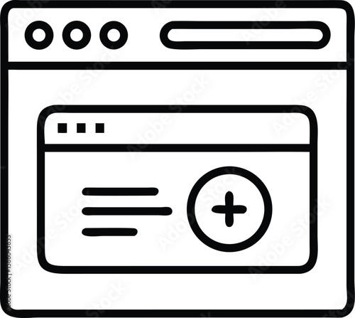 Simple line art style browser window with plus icon website interface