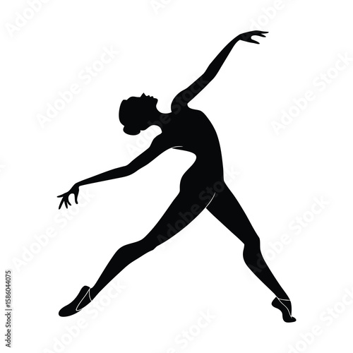 Elegant Ballet Dancer Silhouette in Graceful Pose – Female Ballerina Illustration in Black and White