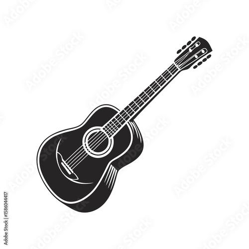 Classic Acoustic Guitar Silhouette Illustration in Black and White