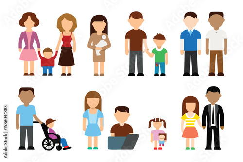 Diverse Families: A collection of illustrated families, each representing a unique configuration and lifestyle, promoting inclusivity and celebrating the essence of togetherness.