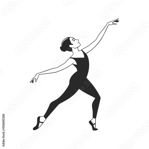 Elegant Ballet Dancer Silhouette in Graceful Pose – Female Ballerina Illustration in Black and White