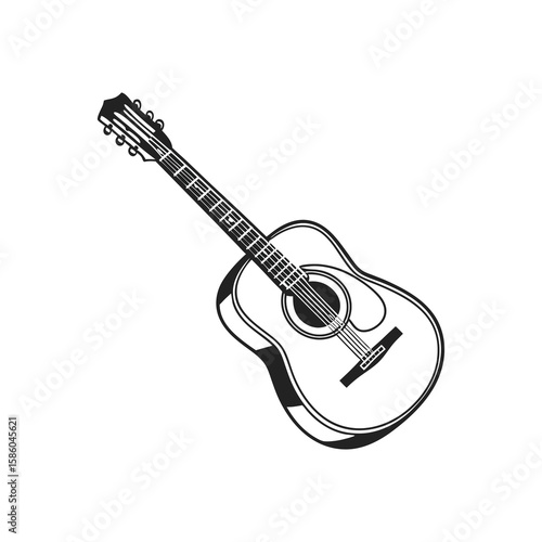 Classic Acoustic Guitar Silhouette Illustration in Black and White