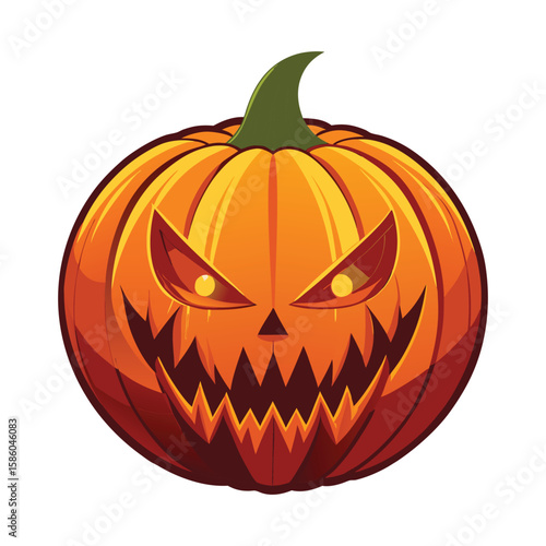 Scary halloween jack o lantern with glowing eyes isolated on white background