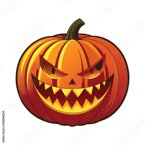 Scary jack o lantern halloween pumpkin with jagged teeth isolated on white background