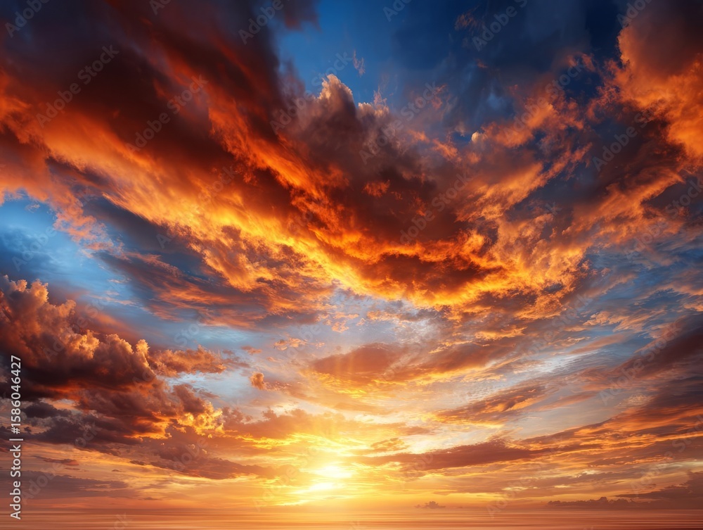 Fototapeta premium Vibrant sunset with dramatic clouds and beautiful colors.