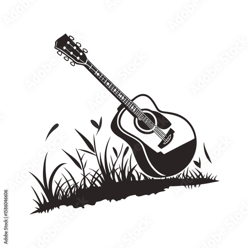 Classic Acoustic Guitar Silhouette Illustration in Black and White