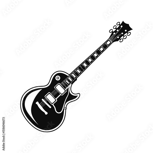 Classic Acoustic Guitar Silhouette Illustration in Black and White
