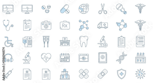 Medical and Healthcare Icons, Arranged in Rows set