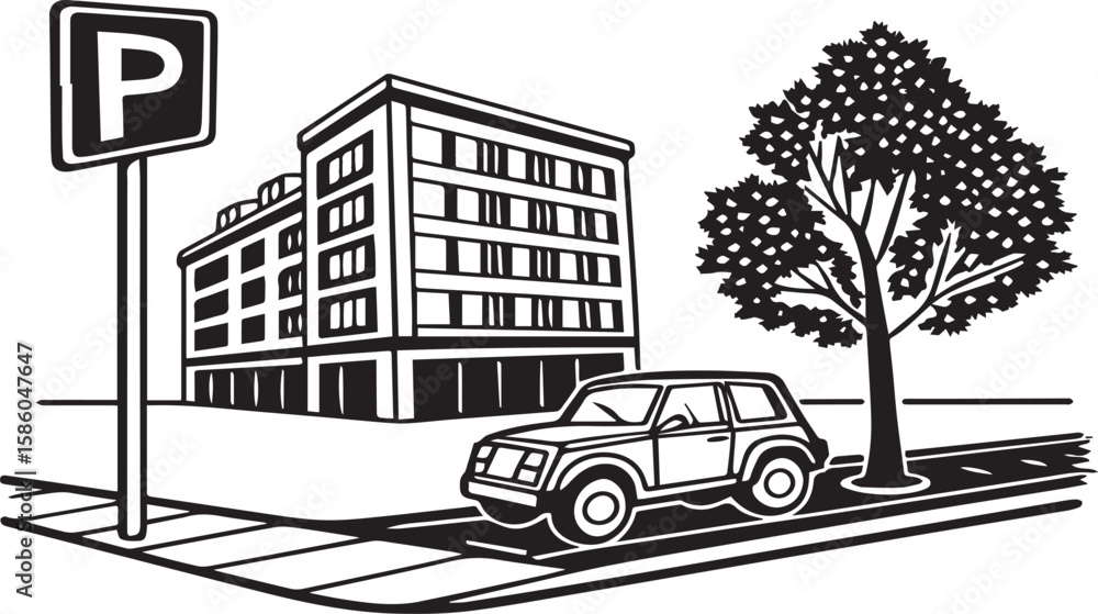 Naklejka premium Apartment Entrance with Parked Car