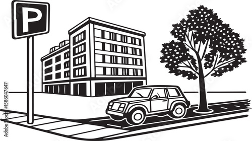 Apartment Entrance with Parked Car