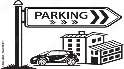 Black and White Car Parking Drawing