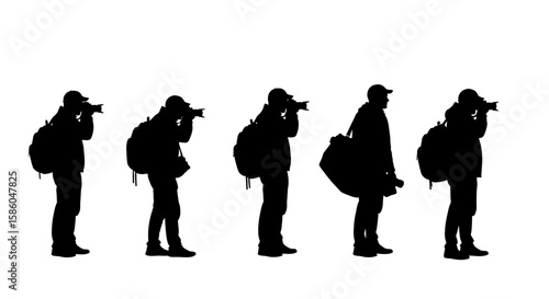 Silhouettes of Male Photographers with Cameras and Bags