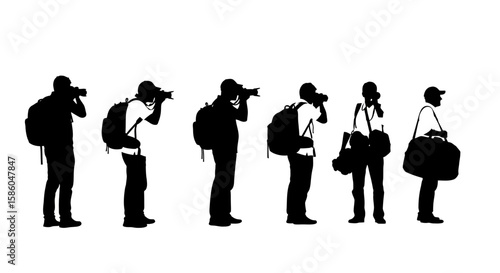 Silhouettes of Male Photographers with Cameras and Bags