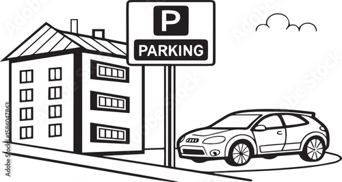 Flat Parking Icon for Apartment