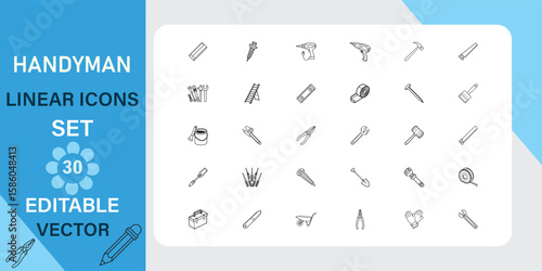 Handyman Linear Icons Set Editable Vector